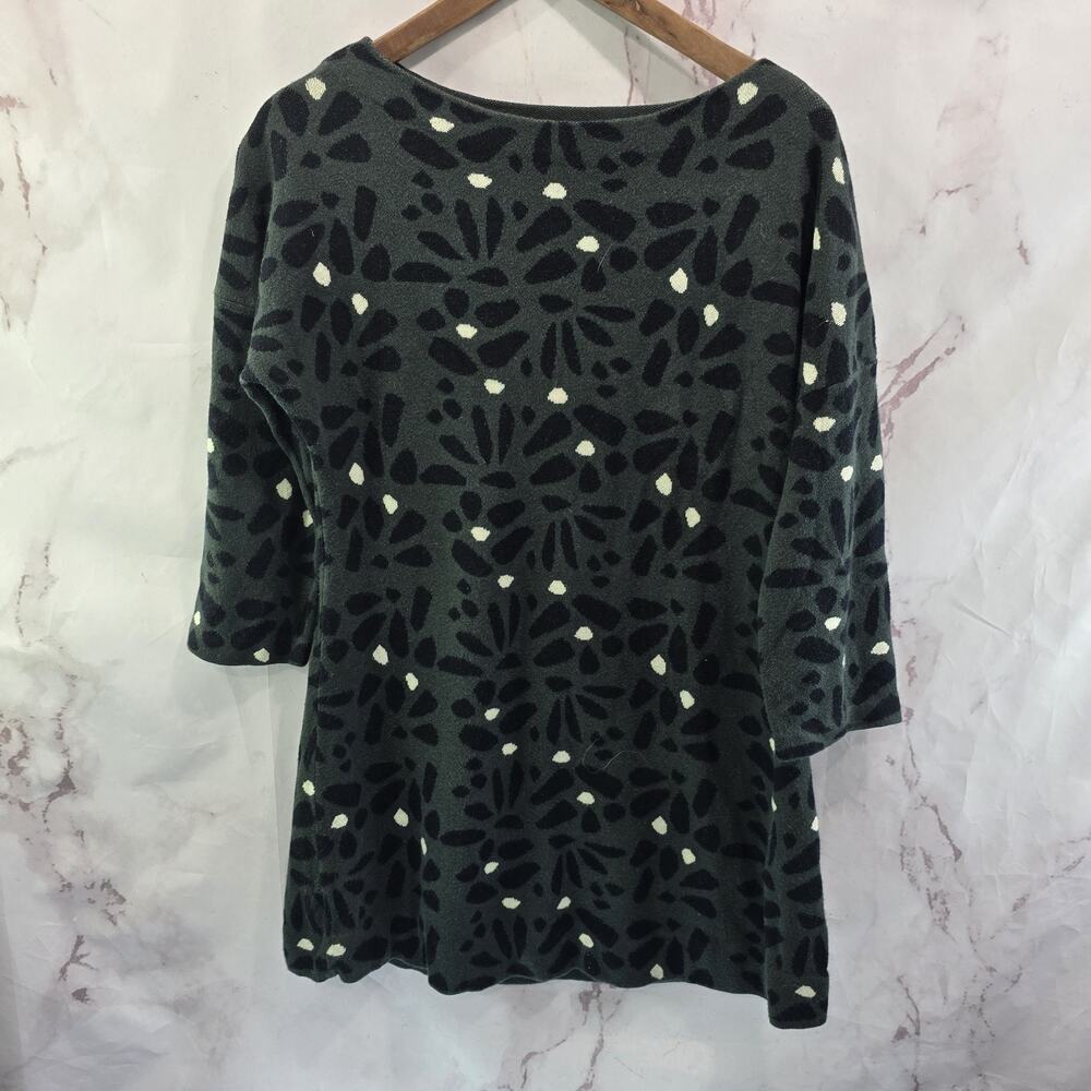 Anthropologie Sweater Dress Womens Small Green Black Floral Field Flower Silk